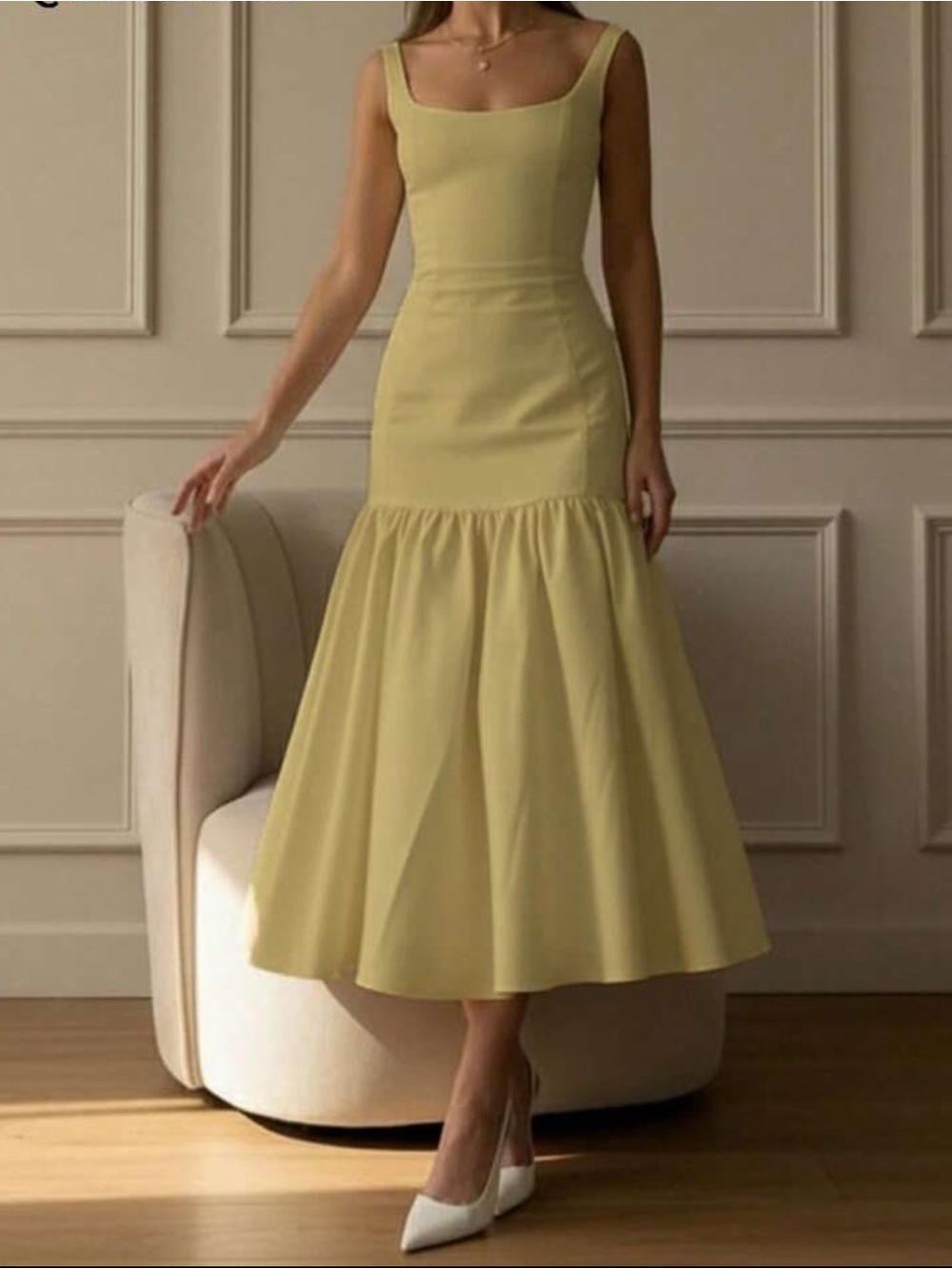 NEW - Elegant Light Yellow Mermaid Maxi Dress Minimalist Old Money Style